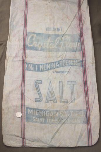 photo of vintage striped cotton sugar & salt sacks w/ old printed graphics, antique sack fabric #2