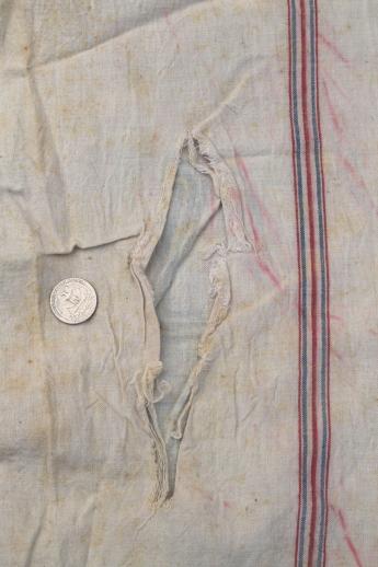 photo of vintage striped cotton sugar & salt sacks w/ old printed graphics, antique sack fabric #3