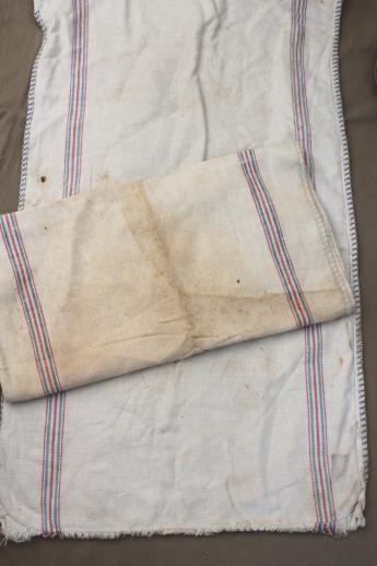 photo of vintage striped cotton sugar & salt sacks w/ old printed graphics, antique sack fabric #4