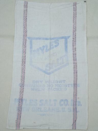 photo of vintage striped feedsack fabric kitchen towels printed w/ old advertising #3