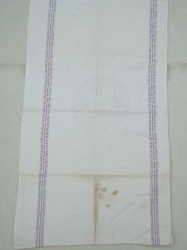 photo of vintage striped feedsack fabric kitchen towels printed w/ old advertising #4