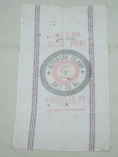 photo of vintage striped feedsack fabric kitchen towels printed w/ old advertising #5