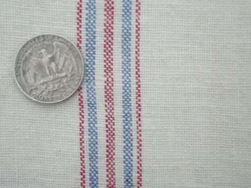 photo of vintage striped feedsack fabric kitchen towels printed w/ old advertising #7