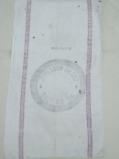 photo of vintage striped feedsack fabric kitchen towels printed w/ old advertising #2