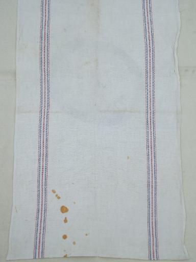 photo of vintage striped feedsack fabric kitchen towels printed w/ old advertising #4