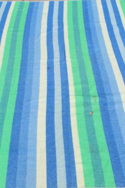 photo of vintage striped wool camp blanket, summer cottage beach colors blue & mint green #4