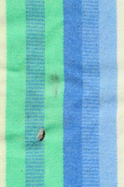 photo of vintage striped wool camp blanket, summer cottage beach colors blue & mint green #6