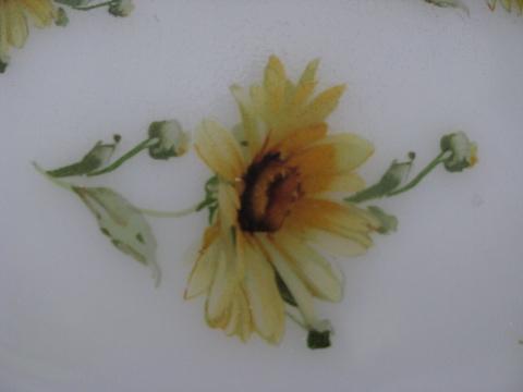 photo of vintage student lamp replacement milk glass light shade, daisy print #2