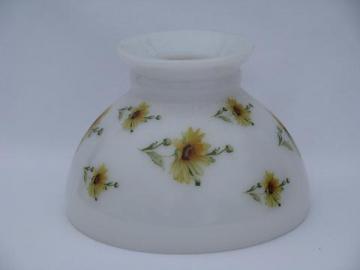 catalog photo of vintage student lamp replacement milk glass light shade, daisy print