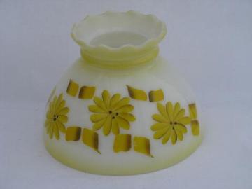 catalog photo of vintage student lamp replacement milk glass light shade, sunflowers