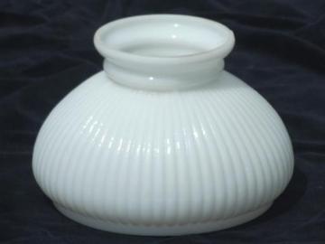 catalog photo of vintage student lamp shade, ribbed white milk glass lampshade 