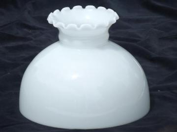 catalog photo of vintage student lamp shade, white milk glass lampshade for old chimney lamp