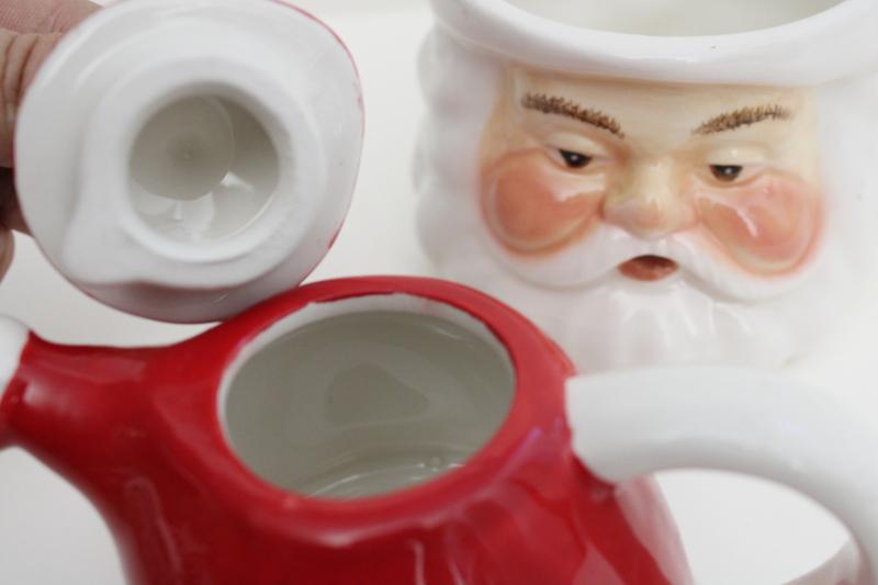 photo of vintage style Christmas teapot & cup for one, Santa face mug w/ red hat pot on head #4