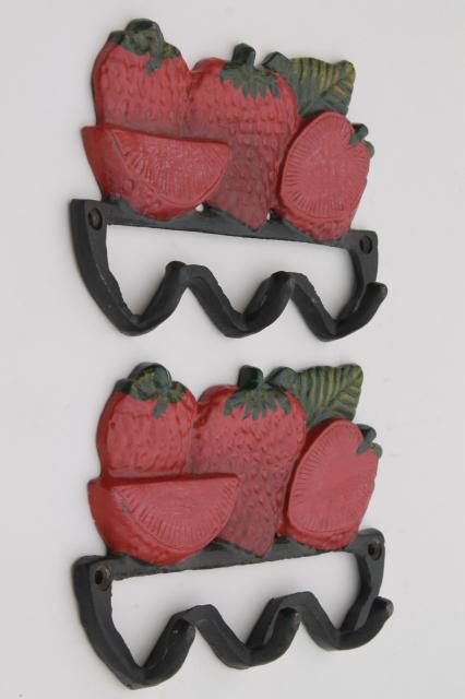 photo of vintage style new cast iron wall mount hooks, red painted strawberries for a country kitchen #2