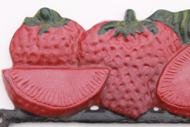 photo of vintage style new cast iron wall mount hooks, red painted strawberries for a country kitchen #6