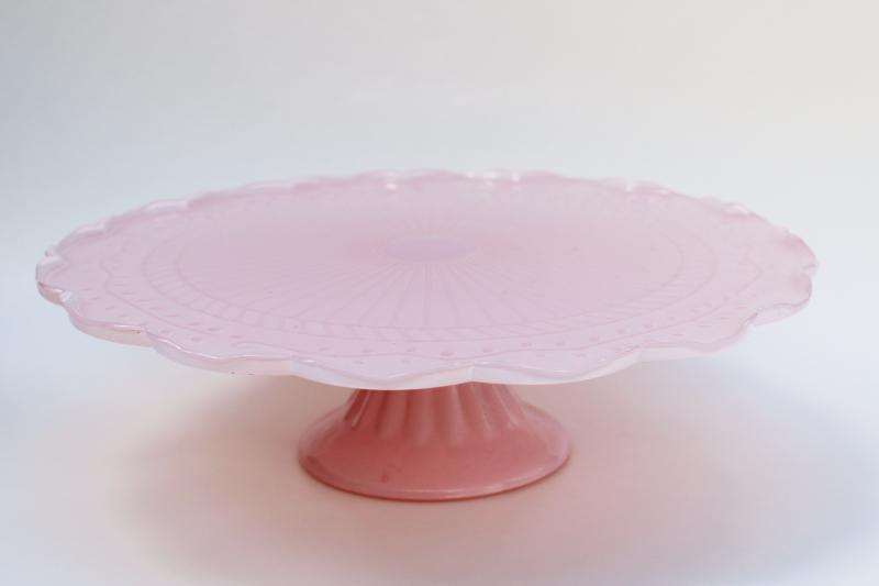 photo of vintage style pressed glass cake stand w/ pale pink finish, tea party or wedding decor #1