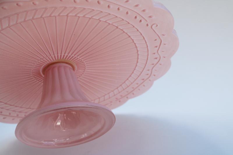 photo of vintage style pressed glass cake stand w/ pale pink finish, tea party or wedding decor #3