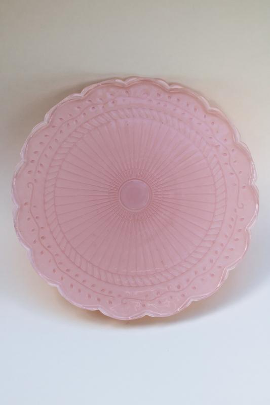 photo of vintage style pressed glass cake stand w/ pale pink finish, tea party or wedding decor #4