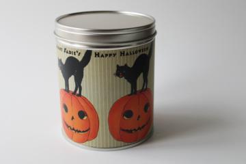 catalog photo of vintage style print tin Happy Halloween Aunt Sadie's candle 