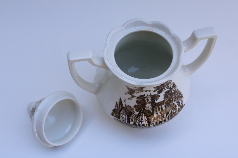 photo of vintage sugar bowl Stratford Stage Victorian horse & coach scene brown transferware china  #2