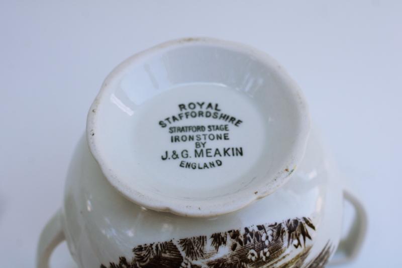 photo of vintage sugar bowl Stratford Stage Victorian horse & coach scene brown transferware china  #4