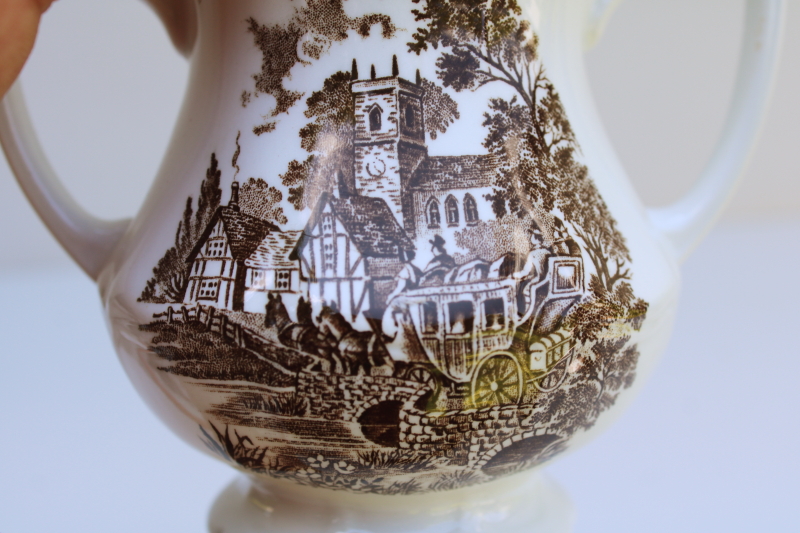 photo of vintage sugar bowl Stratford Stage Victorian horse & coach scene brown transferware china  #5