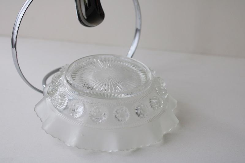 photo of vintage sugar cube server, rosette pattern glass dish w/ silver chrome stand & spoon #3