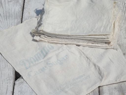 photo of vintage sugar sacks lot, cotton feed sack fabric bags w/ chain stitching #1