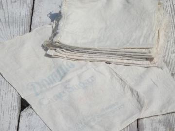 catalog photo of vintage sugar sacks lot, cotton feed sack fabric bags w/ chain stitching