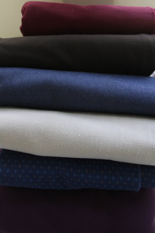 photo of vintage suiting fabric lot, 10+ pounds full width yardage poly blend twill etc #1