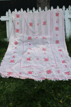 catalog photo of vintage summer weight chenille bedspread, sheer poly cotton, girly cottage roses