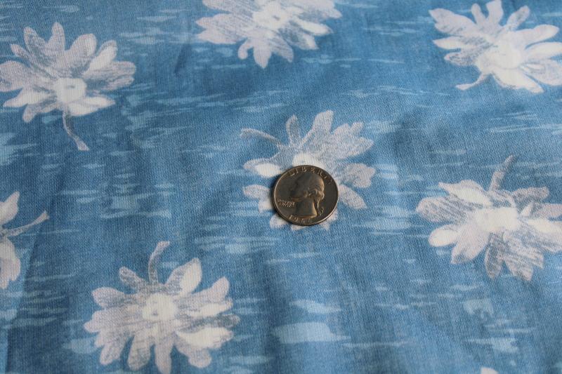 photo of vintage summer weight cotton fabric, Peter Pan print white daisies on shades of blue #1