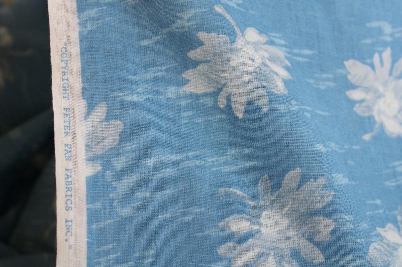 photo of vintage summer weight cotton fabric, Peter Pan print white daisies on shades of blue #4