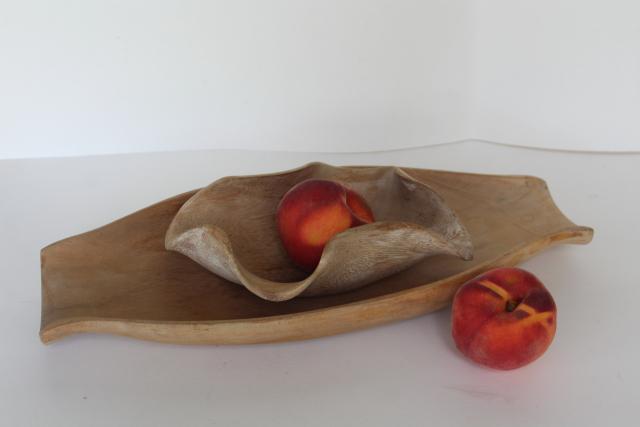 photo of vintage sun bleached driftwood weathered tropical wood bowls w/ carved organic shapes #6