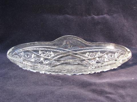 photo of vintage sunburst pressed cut pattern glass nappy dishes, oval relish trays #3