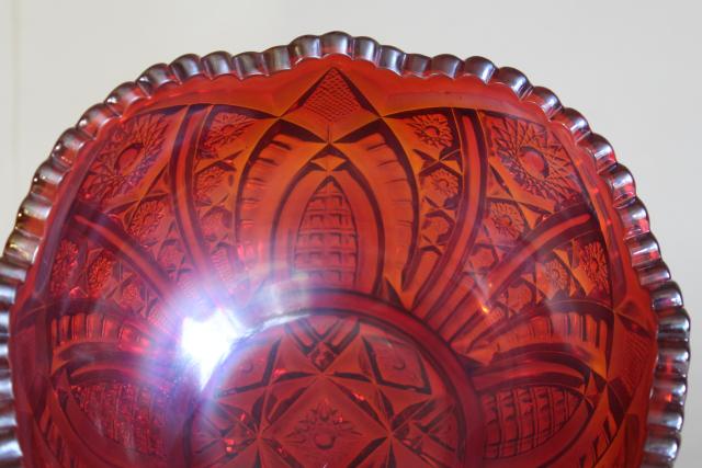 photo of vintage sunset red carnival glass bowl, Indiana heirloom pattern luster glass #2