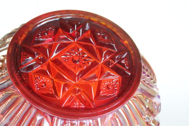 photo of vintage sunset red carnival glass bowl, Indiana heirloom pattern luster glass #4