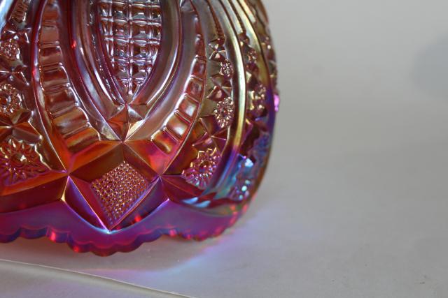 photo of vintage sunset red carnival glass bowl, Indiana heirloom pattern luster glass #5