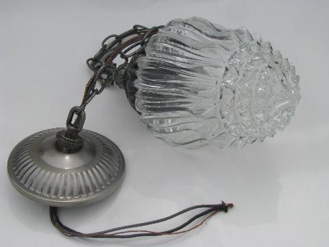 photo of vintage swag lamp, silver w/ crystal glass shade, french chandelier style #3