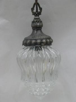 catalog photo of vintage swag lamp, silver w/ crystal glass shade, french chandelier style