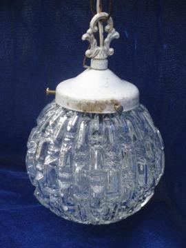 catalog photo of vintage swag lamp, white w/ crystal glass shade, french chandelier style