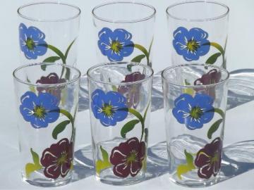 catalog photo of vintage swanky swigs tumbler set, drinking glasses w/ painted flowers