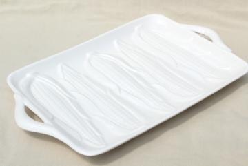 vintage sweet corn on the cob serving platter tray, embossed pure white ceramic pottery