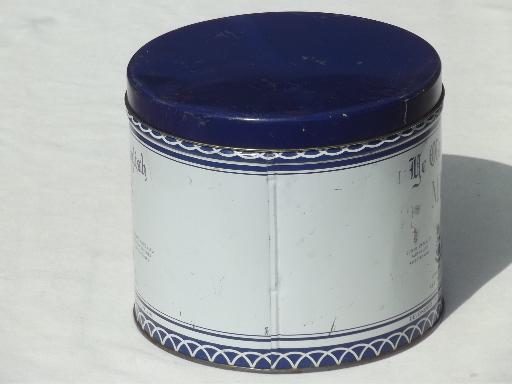 photo of vintage sweets tin, Devonshire Cream Mints large blue & white canister #2