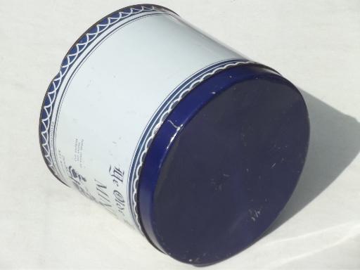 photo of vintage sweets tin, Devonshire Cream Mints large blue & white canister #5