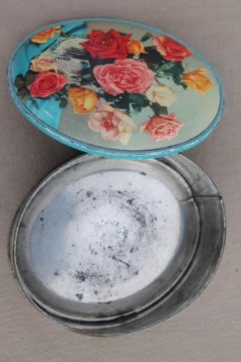 photo of vintage sweets tin made in England, old roses photo print tin candy container #4