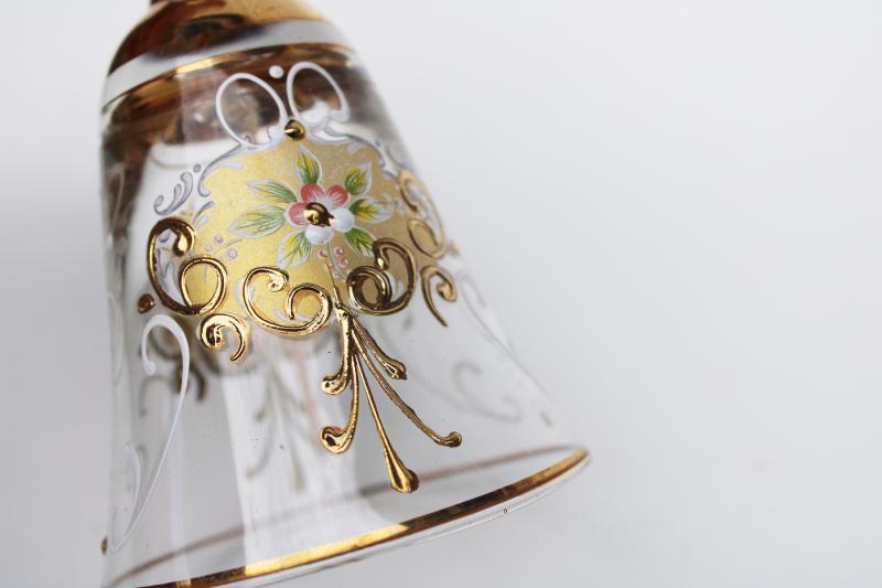 photo of vintage table bell, bohemian style crystal clear glass with hand painted floral & gold #3