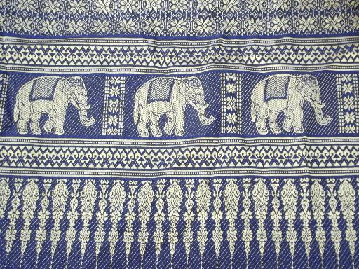 photo of vintage table cover cloth shawl w/ Indian elephants, fringed silk brocade #4