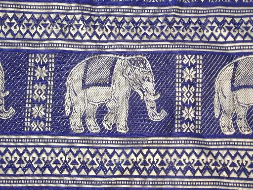 photo of vintage table cover cloth shawl w/ Indian elephants, fringed silk brocade #5