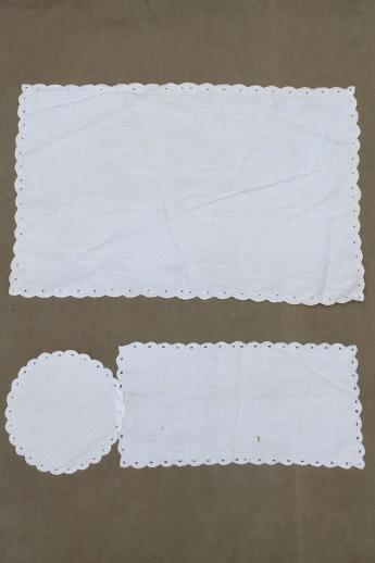 photo of vintage table linen lot of placemats, napkins, coasters, embroidered cotton eyelet linens #5